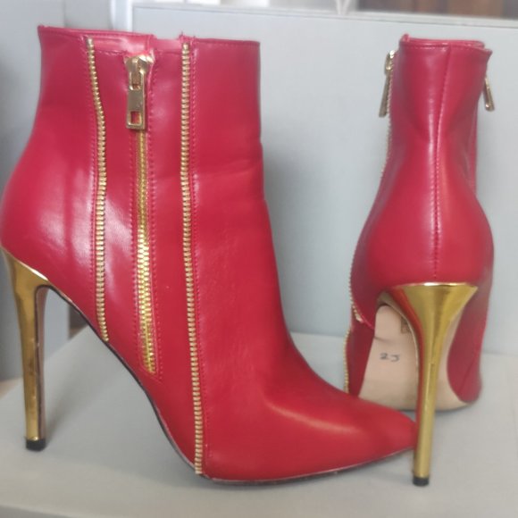 Red and gold ankle boots - Picture 2 of 4